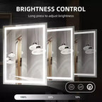 Espejo de baño LED sin marco plateado – Iluminación frontal y trasera, Antivaho, Montaje en pared individual