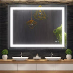 Espejo de baño LED sin marco plateado – Iluminación frontal y trasera, Antivaho, Montaje en pared individual