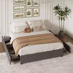 Platform Bed Frame with 4 Storage Drawers, Fabric Upholstered, Wooden Slats Support, No Box Spring Needed, Noise Free, Easy Assembly