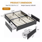 Estructura de cama con plataforma de tela gris con 4 cajones de almacenamiento, matrimonial/queen/king, 1 persona