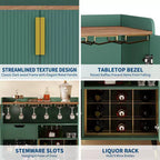 Vitrina para vinos, negra/verde, puerta acanalada, uso individual, capacidad para 9 botellas y 6 copas