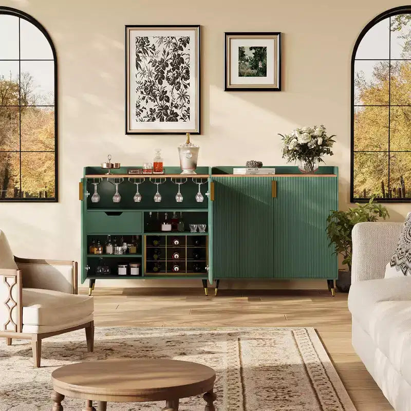 Vitrina para vinos, negra/verde, puerta acanalada, uso individual, capacidad para 9 botellas y 6 copas