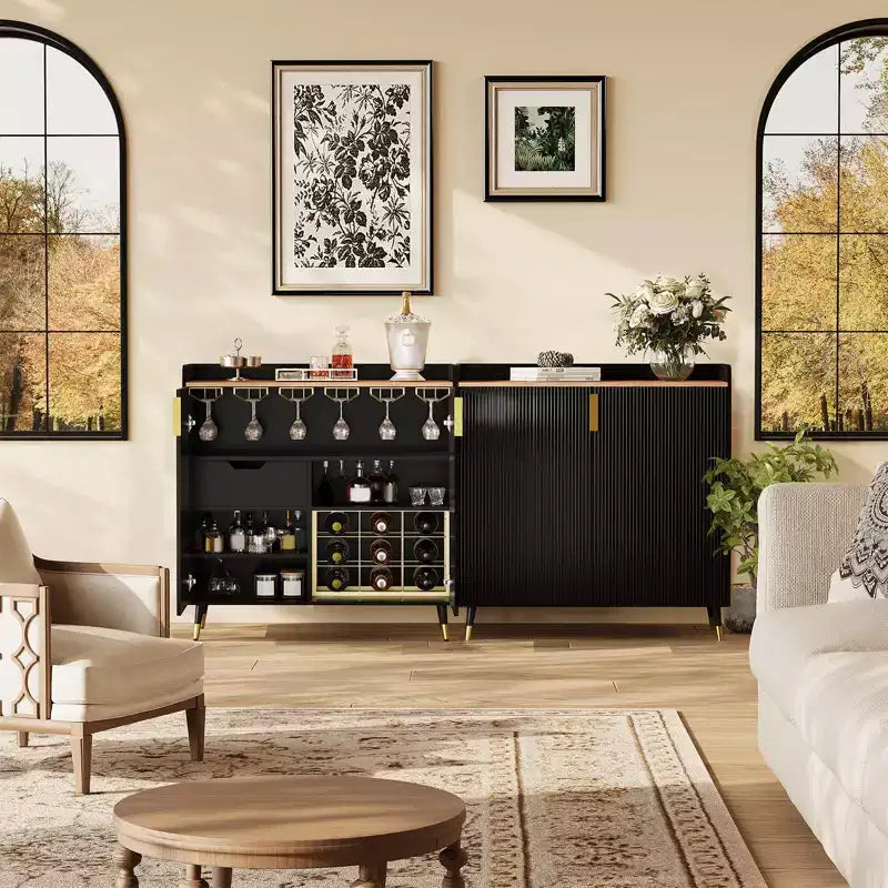 Vitrina para vinos, negra/verde, puerta acanalada, uso individual, capacidad para 9 botellas y 6 copas