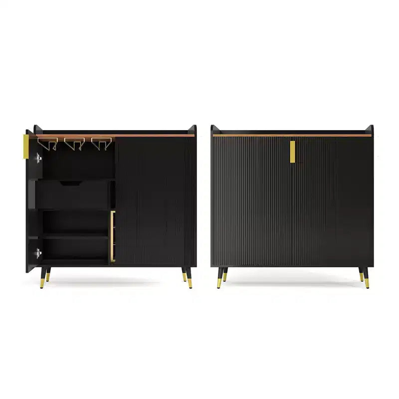 Vitrina para vinos, negra/verde, puerta acanalada, uso individual, capacidad para 9 botellas y 6 copas
