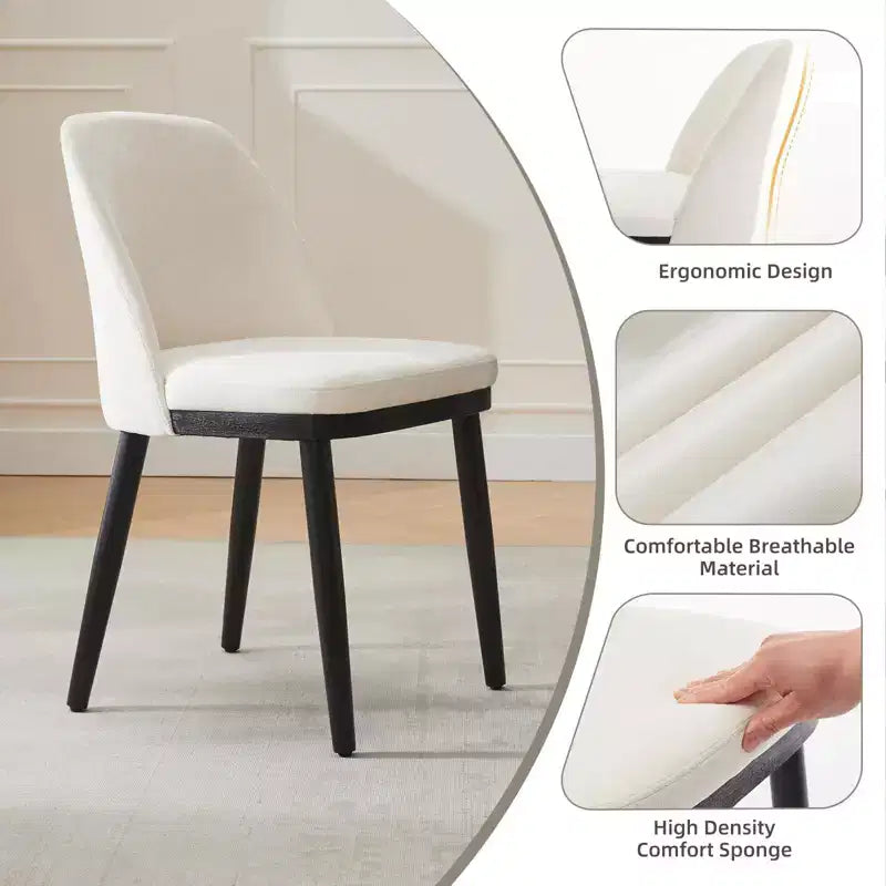 Sillas de comedor de lino beige, sin brazos y con respaldo curvado, juego de 4 o 6