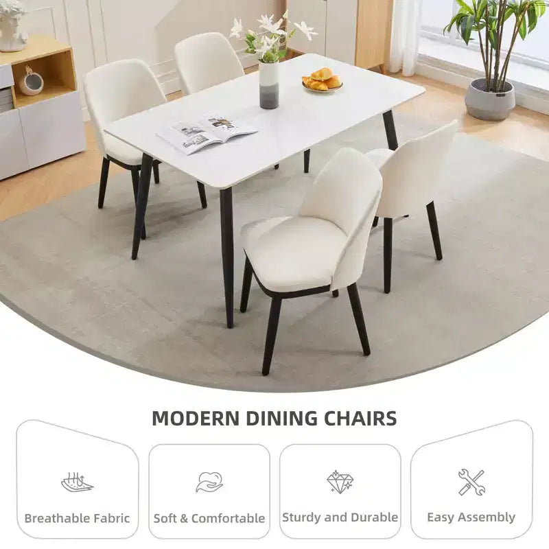 Sillas de comedor de lino beige, sin brazos y con respaldo curvado, juego de 4 o 6