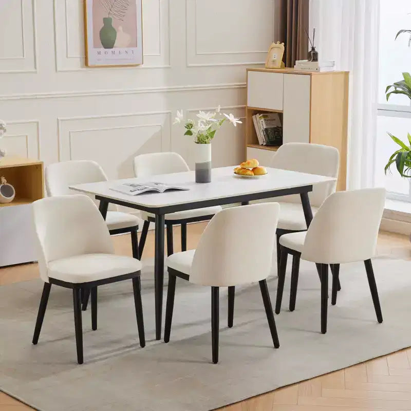 Sillas de comedor de lino beige, sin brazos y con respaldo curvado, juego de 4 o 6