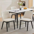 Sillas de comedor de lino beige, sin brazos y con respaldo curvado, juego de 4 o 6