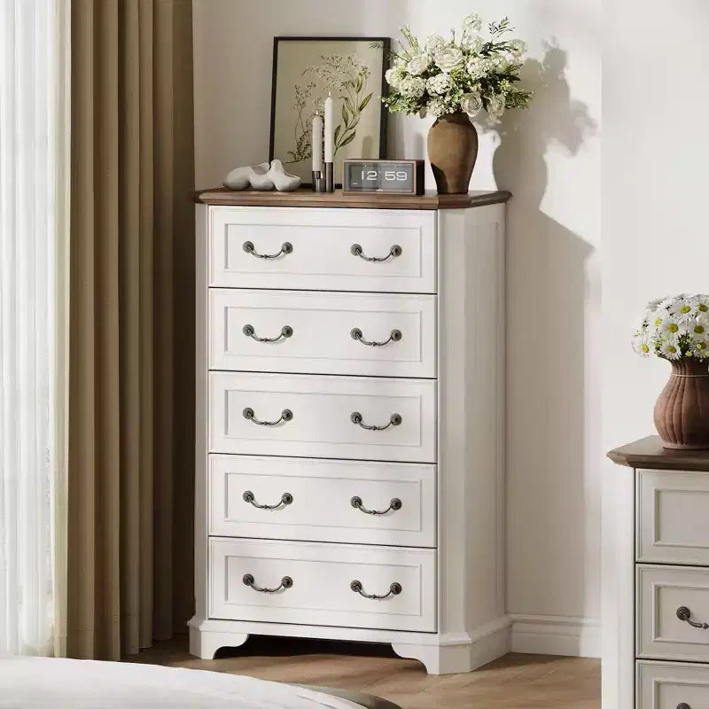 Farmhouse 5 Drawers Dresser, 48 Tall Vintage Chest of Drawers