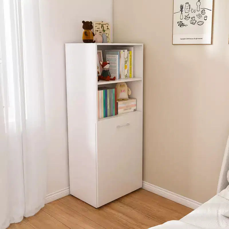Escritorio blanco plegable con estantes de almacenamiento y ruedas, individual