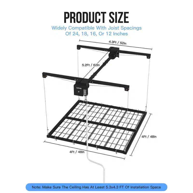 Estantería de techo de metal negro, 1,2 x 1,2 m, altura ajustable, capacidad de 158 kg
