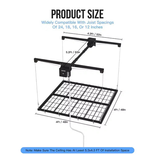 Estantería de techo de metal negro, 1,2 x 1,2 m, altura ajustable, capacidad de 158 kg