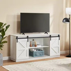 FurnitureR 58 Farmhouse TV Stand with Sliding Barn Doors, Media Console with Adjustable Shelves & Cable Management for Living Room