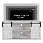 Mueble de TV rústico marrón con puertas correderas tipo granero, para televisores de hasta 65"