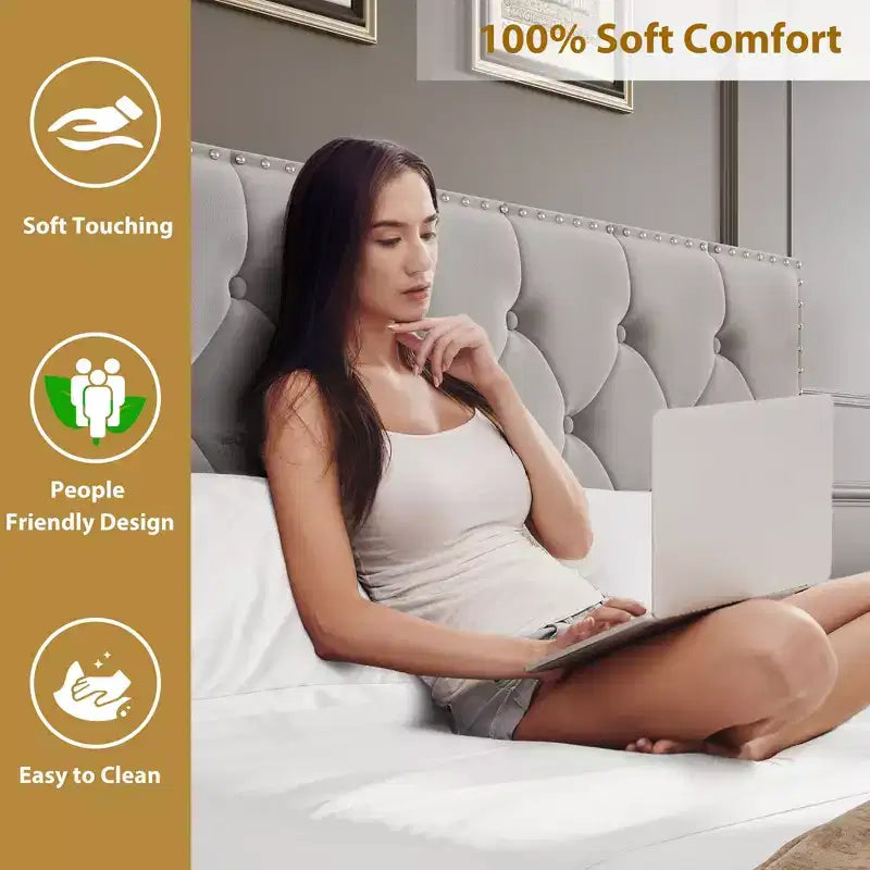 Base de cama tapizada en terciopelo blanco/negro con 2 cajones de almacenamiento, tamaño matrimonial/queen/king, para 1-2 adultos