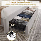 Base de cama tapizada en terciopelo blanco/negro con 2 cajones de almacenamiento, tamaño matrimonial/queen/king, para 1-2 adultos