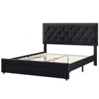 Base de cama tapizada en terciopelo blanco/negro con 2 cajones de almacenamiento, tamaño matrimonial/queen/king, para 1-2 adultos