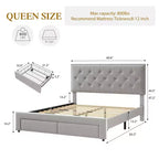 Base de cama tapizada en terciopelo blanco/negro con 2 cajones de almacenamiento, tamaño matrimonial/queen/king, para 1-2 adultos