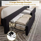 Base de cama tapizada en terciopelo blanco/negro con 2 cajones de almacenamiento, tamaño matrimonial/queen/king, para 1-2 adultos