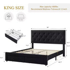 Base de cama tapizada en terciopelo blanco/negro con 2 cajones de almacenamiento, tamaño matrimonial/queen/king, para 1-2 adultos