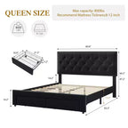 Base de cama tapizada en terciopelo blanco/negro con 2 cajones de almacenamiento, tamaño matrimonial/queen/king, para 1-2 adultos