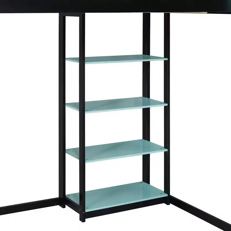 Cama alta de tamaño completo con escritorio y estantes – Negro y azul / Negro y verde / Negro y rojo, 1 persona