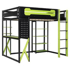 Cama alta de tamaño completo con escritorio y estantes – Negro y azul / Negro y verde / Negro y rojo, 1 persona