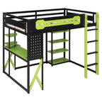 Cama alta de tamaño completo con escritorio y estantes – Negro y azul / Negro y verde / Negro y rojo, 1 persona