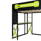 Cama alta de tamaño completo con escritorio y estantes – Negro y azul / Negro y verde / Negro y rojo, 1 persona