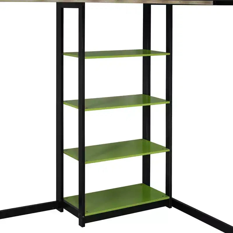 Cama alta de tamaño completo con escritorio y estantes – Negro y azul / Negro y verde / Negro y rojo, 1 persona