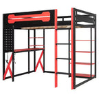 Cama alta de tamaño completo con escritorio y estantes – Negro y azul / Negro y verde / Negro y rojo, 1 persona