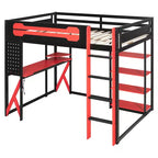 Cama alta de tamaño completo con escritorio y estantes – Negro y azul / Negro y verde / Negro y rojo, 1 persona