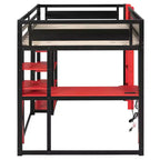 Cama alta de tamaño completo con escritorio y estantes – Negro y azul / Negro y verde / Negro y rojo, 1 persona