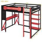 Cama alta de tamaño completo con escritorio y estantes – Negro y azul / Negro y verde / Negro y rojo, 1 persona