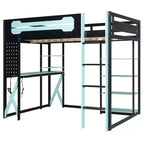 Cama alta de tamaño completo con escritorio y estantes – Negro y azul / Negro y verde / Negro y rojo, 1 persona
