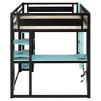 Cama alta de tamaño completo con escritorio y estantes – Negro y azul / Negro y verde / Negro y rojo, 1 persona