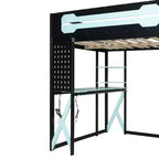 Cama alta de tamaño completo con escritorio y estantes – Negro y azul / Negro y verde / Negro y rojo, 1 persona