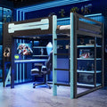 Whisen Full Wood Loft Bed Frame with Desk, Shelves, Power Outlet & USB/Type-C Ports