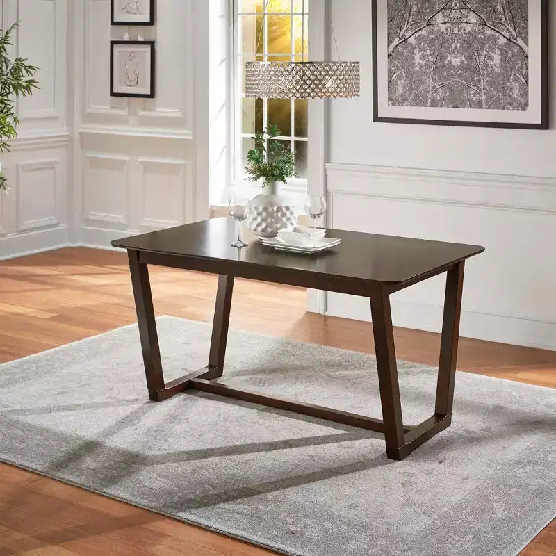 Mesa de comedor rectangular marrón, estilo caballete, para 4 personas