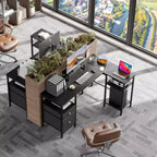 Escritorio esquinero en forma de L negro con soporte para monitor y archivador, 1 persona