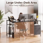Escritorio esquinero en forma de L negro con soporte para monitor y archivador, 1 persona