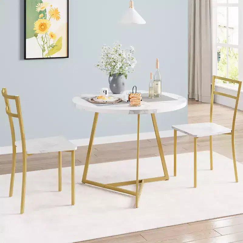 Juego de mesa de comedor redonda, blanca, de 3 piezas, para 2 personas