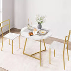 Juego de mesa de comedor redonda, blanca, de 3 piezas, para 2 personas