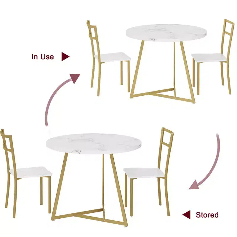 Juego de mesa de comedor redonda, blanca, de 3 piezas, para 2 personas