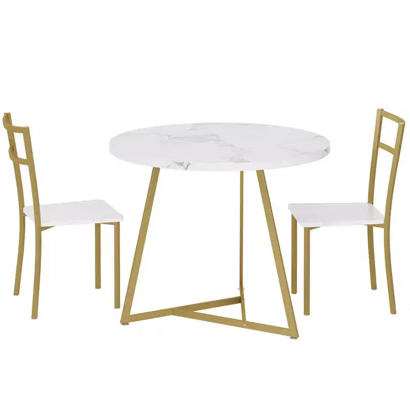 Juego de mesa de comedor redonda, blanca, de 3 piezas, para 2 personas