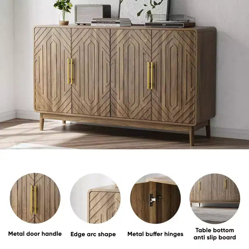 Aparador de madera marrón, estilo geométrico de 4 puertas, montaje por 1 persona