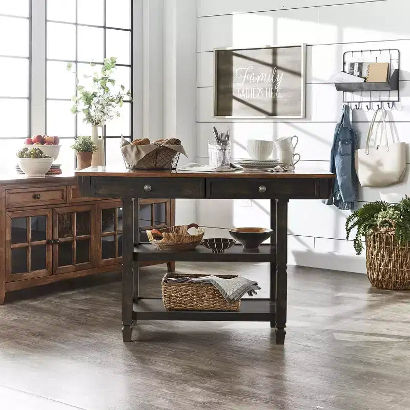 Isla de Cocina Bicolor con Cajones – Gris Antiguo / Blanco Antiguo / Negro