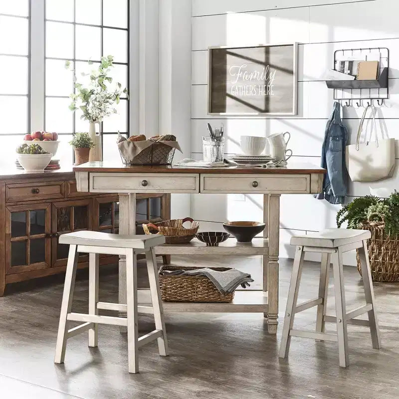 Isla de Cocina Bicolor con Cajones – Gris Antiguo / Blanco Antiguo / Negro