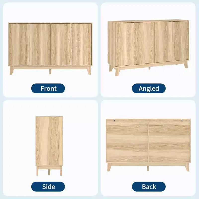 Aparador con ranuras blancas, 140 cm de ancho, 4 puertas, 5 estantes