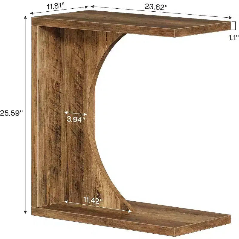 Mesa auxiliar rústica marrón en forma de C para 1 persona - Mesa auxiliar de MDF